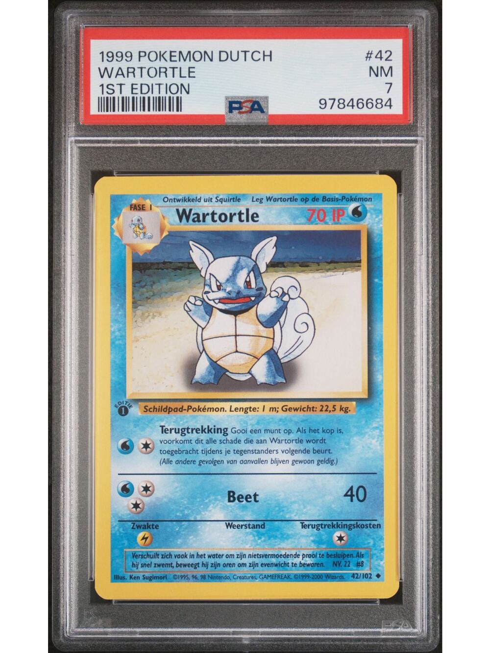 PSA 7 NM Wartortle 1st Edition 42/102 Pokemon 1999 Dutch Base Set (CGC/BGS)